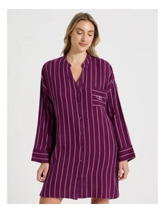 Divine Cheesecloth Mandarin Oversized Night Shirt in Magenta Y/D Stripe