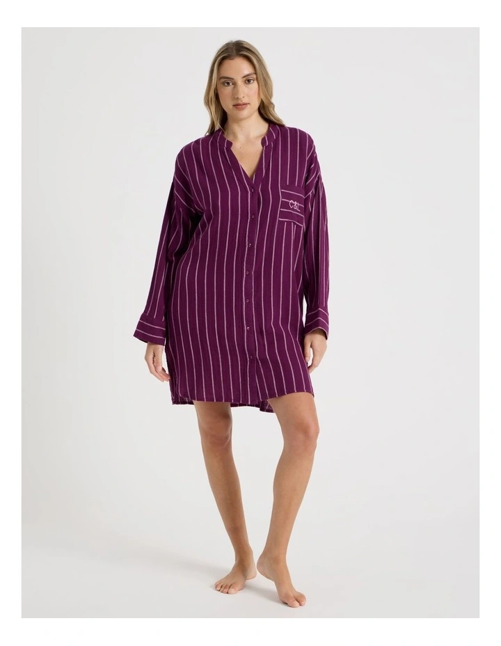 Divine Cheesecloth Mandarin Oversized Night Shirt in Magenta Y/D Stripe image 3