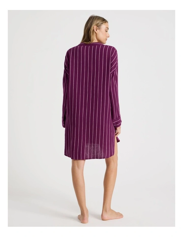 Divine Cheesecloth Mandarin Oversized Night Shirt in Magenta Y/D Stripe image 4