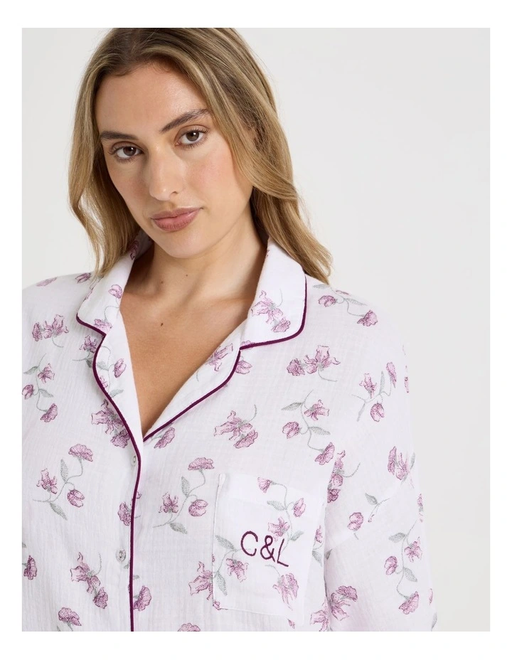 Divine Cheesecloth Oversized Night Shirt in Embroidered Floral Print image 2