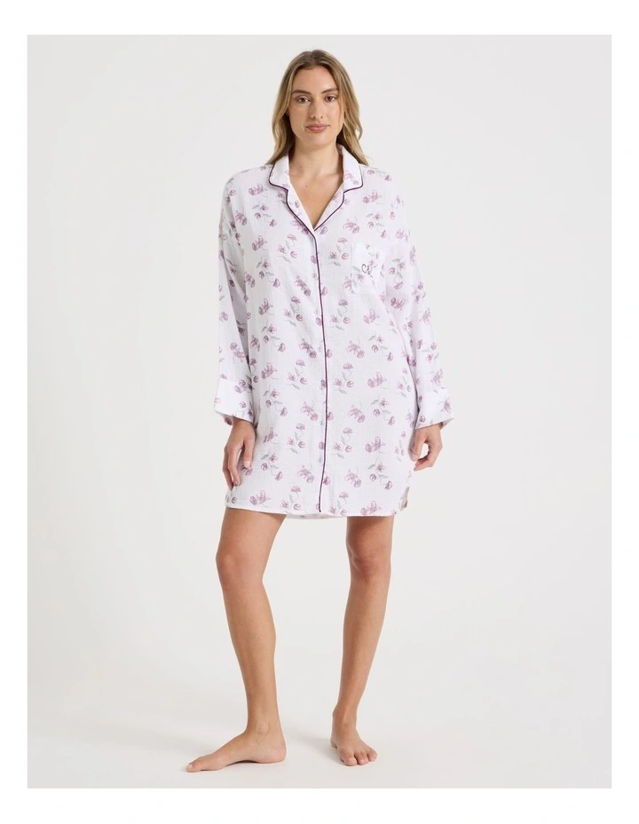 Divine Cheesecloth Oversized Night Shirt in Embroidered Floral Print image 3