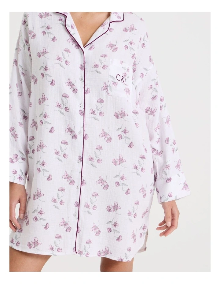 Divine Cheesecloth Oversized Night Shirt in Embroidered Floral Print image 4