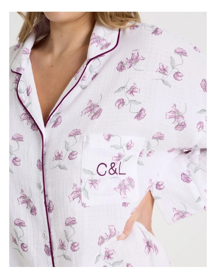 Divine Cheesecloth Oversized Night Shirt in Embroidered Floral Print image 6