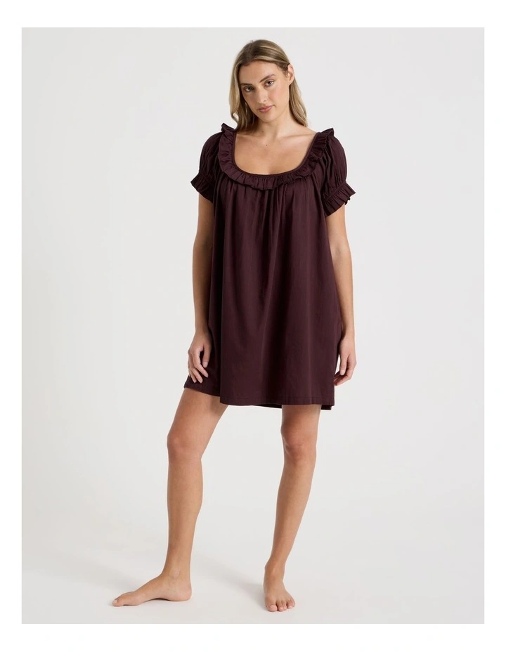 Divine Frill Short Nightie in Burnt Fig image 1