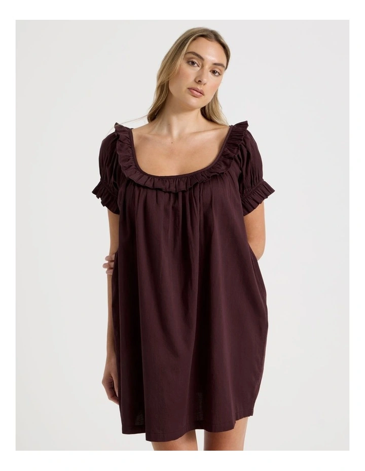 Divine Frill Short Nightie in Burnt Fig image 2