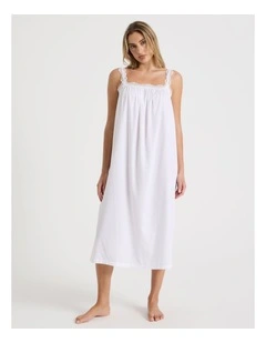 Divine Cotton & Lace Long Chemise in White