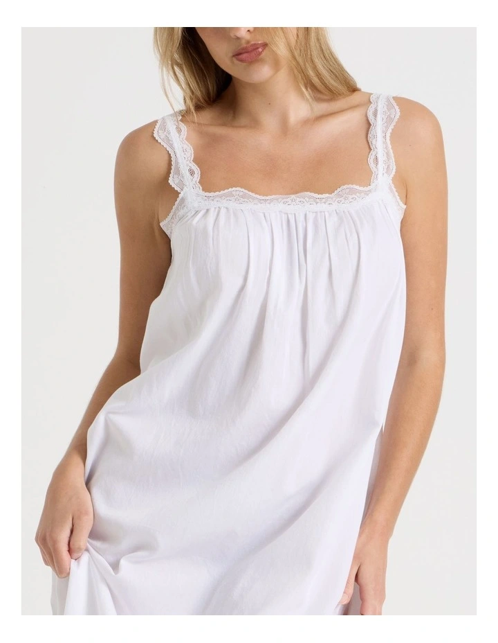 Divine Cotton & Lace Long Chemise in White image 2