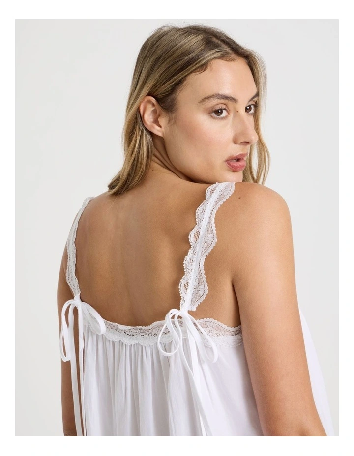 Divine Cotton & Lace Long Chemise in White image 4