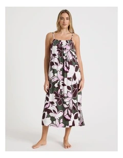 Serene Viscose Twill Pintuck Long Chemise in Outline Floral Print