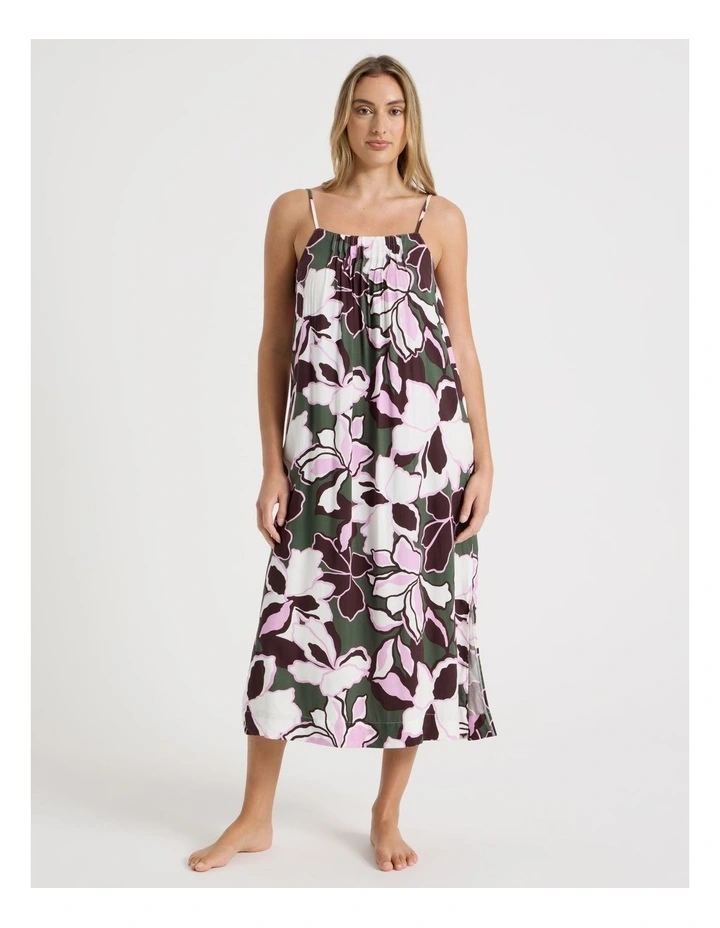 Serene Viscose Twill Pintuck Long Chemise in Outline Floral Print image 1