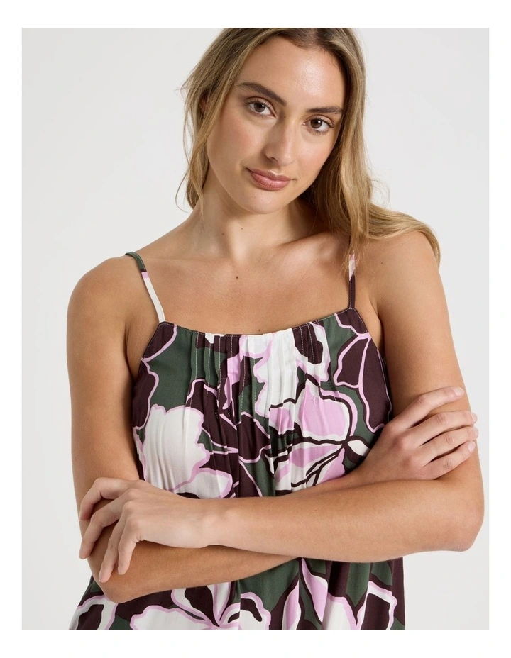 Serene Viscose Twill Pintuck Long Chemise in Outline Floral Print image 2