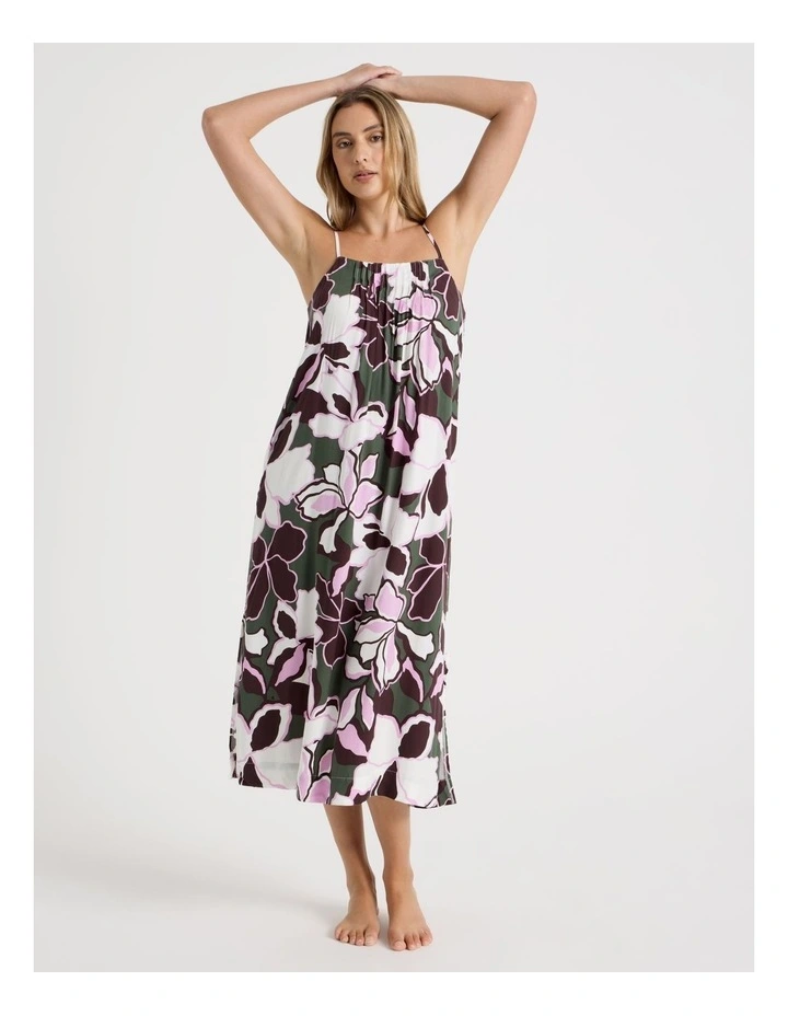 Serene Viscose Twill Pintuck Long Chemise in Outline Floral Print image 3
