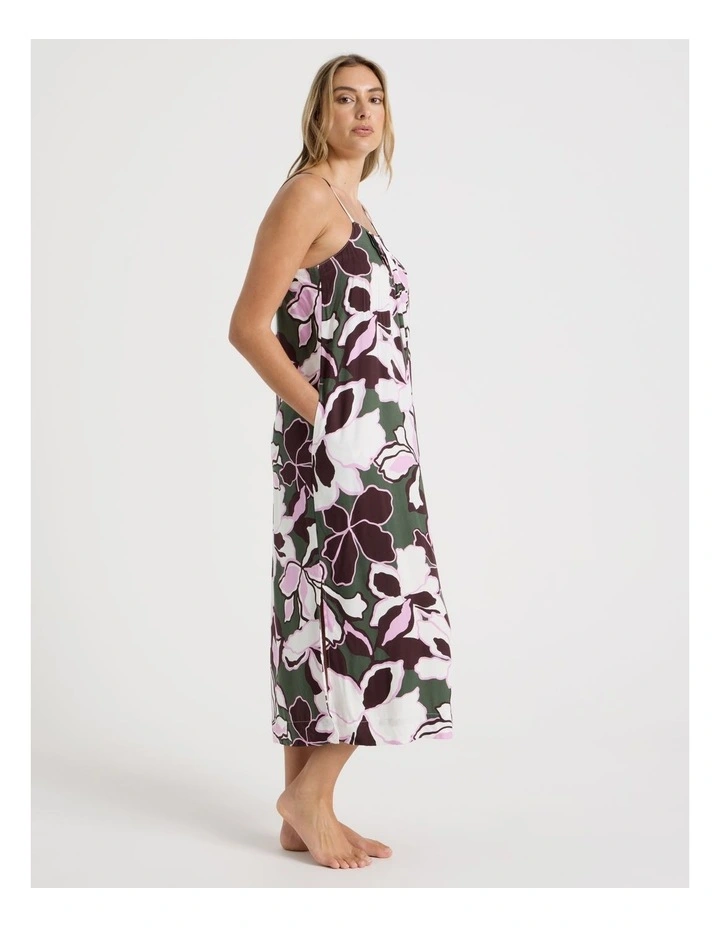Serene Viscose Twill Pintuck Long Chemise in Outline Floral Print image 5