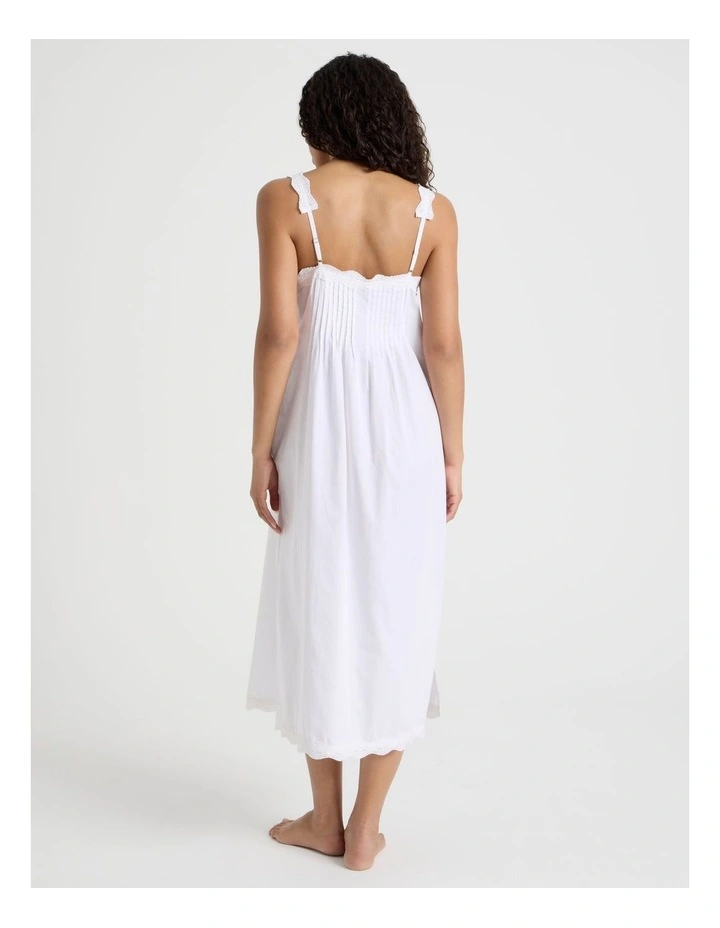 Pintuck Cotton Sateen & lace Trim Long Chemise in White image 5