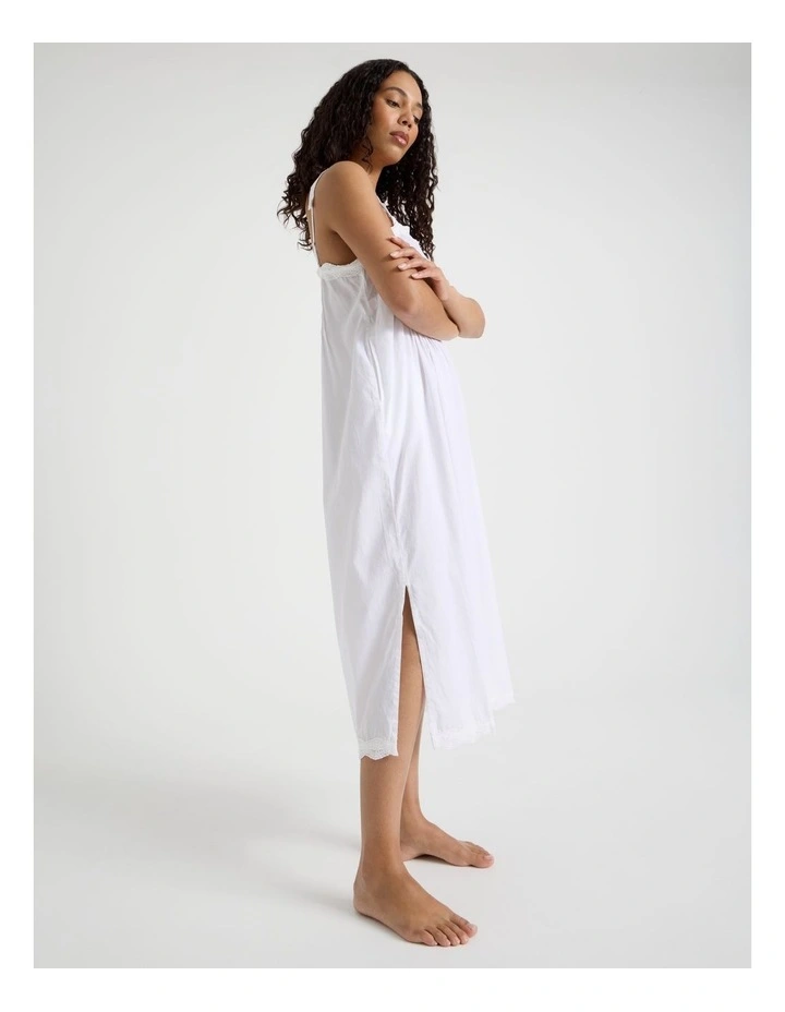 Pintuck Cotton Sateen & lace Trim Long Chemise in White image 6