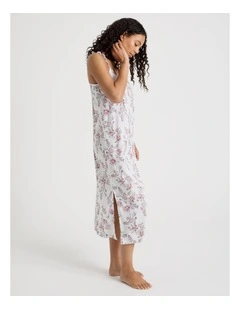 Serene Viscose Frill Long Chemise in Foliage Print