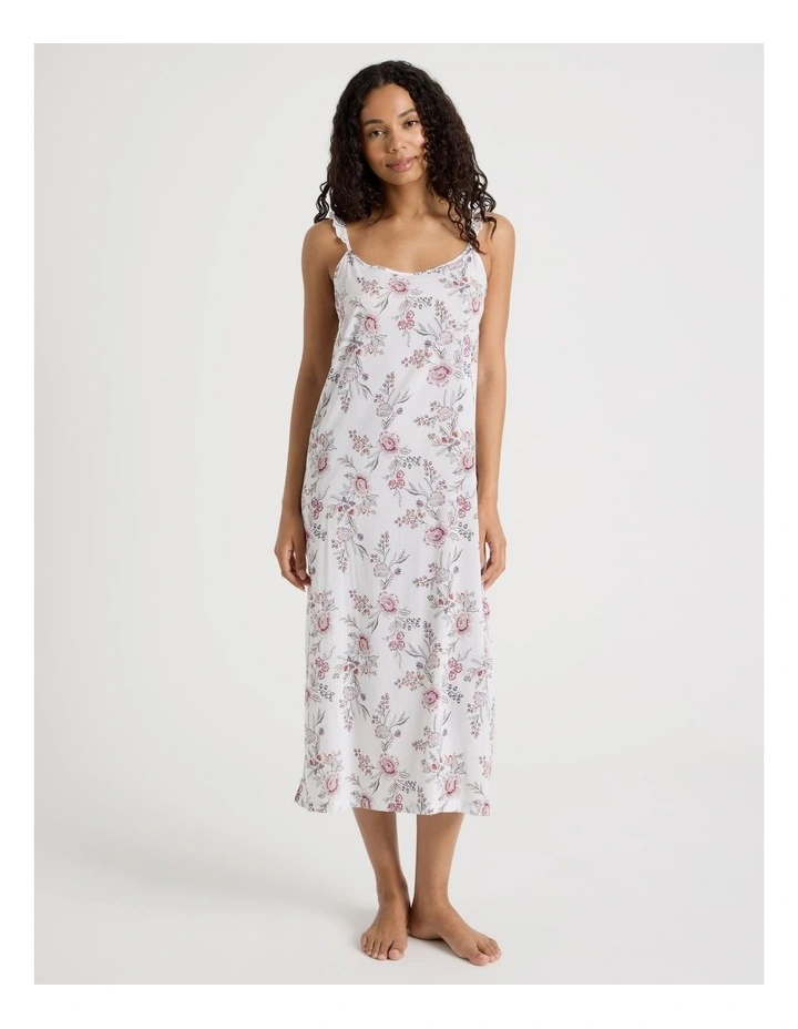 Serene Viscose Frill Long Chemise in Foliage Print image 2