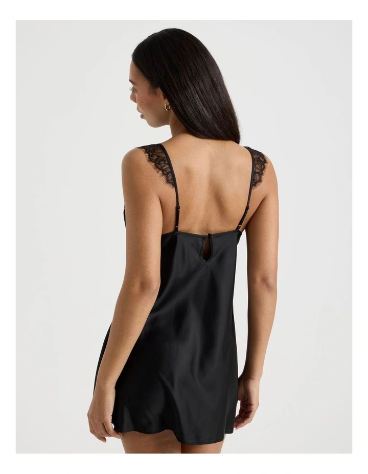The Vow Satin & Eyelash Lace Short Chemise in Black image 6