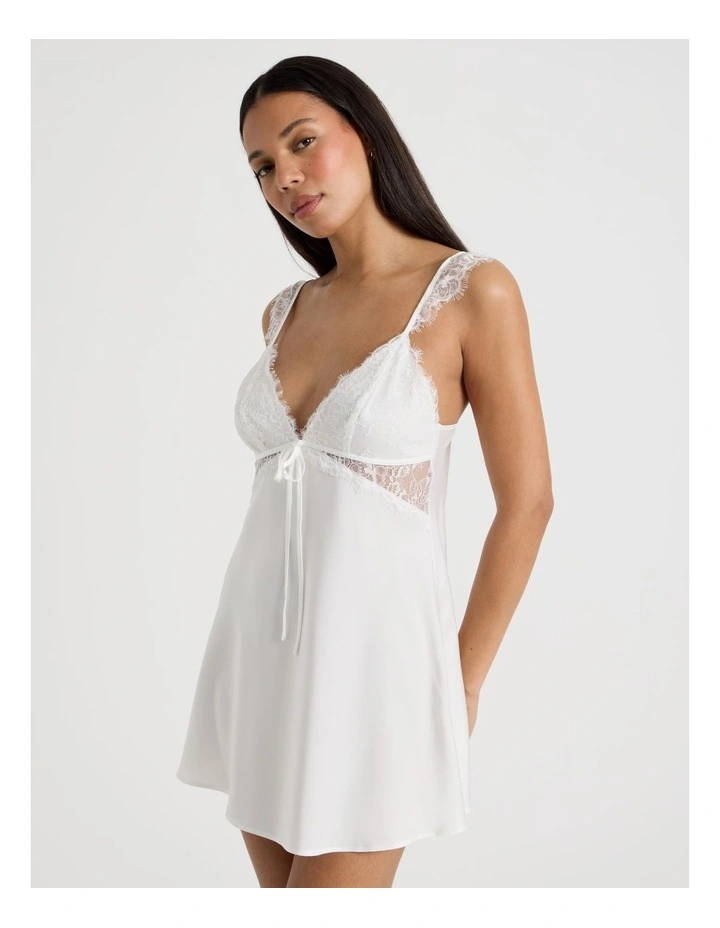 The Vow Satin & Eyelash Lace Short Chemise in Ivory image 1
