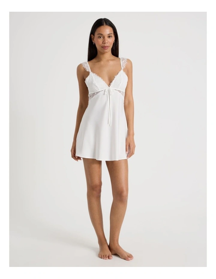 The Vow Satin & Eyelash Lace Short Chemise in Ivory image 2
