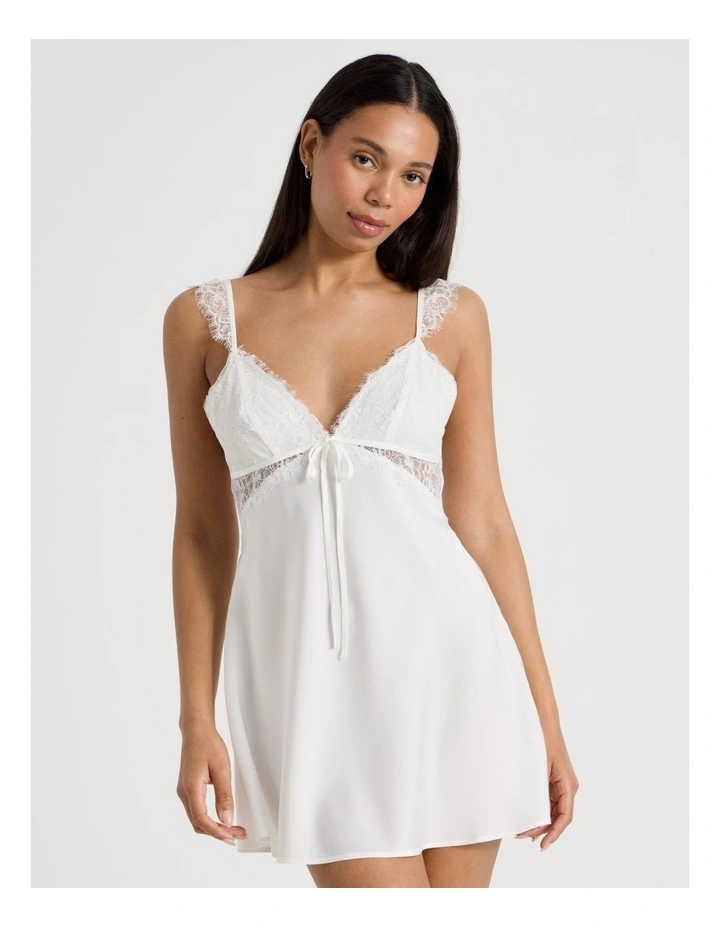 The Vow Satin & Eyelash Lace Short Chemise in Ivory image 3