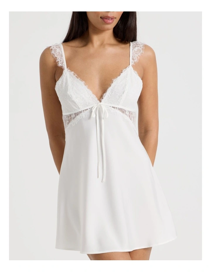 The Vow Satin & Eyelash Lace Short Chemise in Ivory image 4