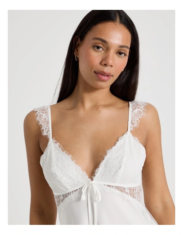 The Vow Satin & Eyelash Lace Short Chemise in Ivory image 5