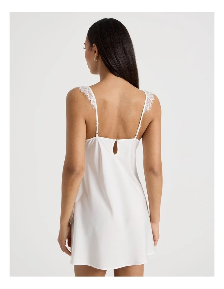 The Vow Satin & Eyelash Lace Short Chemise in Ivory image 6