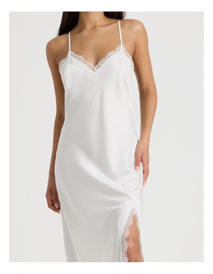 The Vow Satin & Eyelash Lace Long Chemise in Ivory image 2