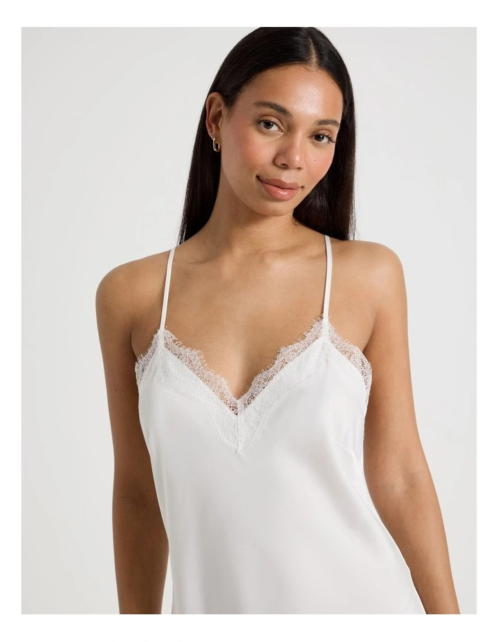 The Vow Satin & Eyelash Lace Long Chemise in Ivory image 4