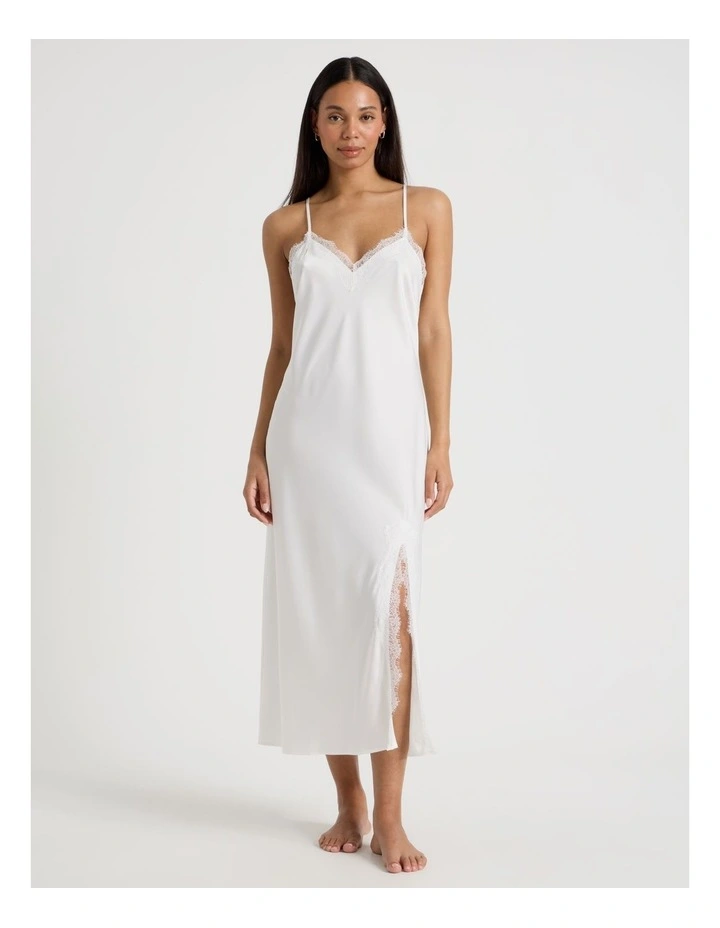 The Vow Satin & Eyelash Lace Long Chemise in Ivory image 5