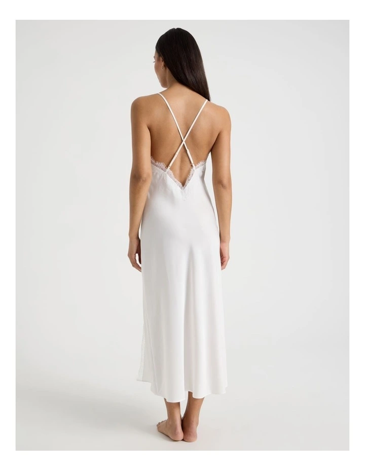 The Vow Satin & Eyelash Lace Long Chemise in Ivory image 6