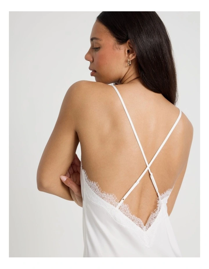 The Vow Satin & Eyelash Lace Long Chemise in Ivory image 7