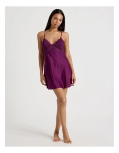 Luxe Satin Lace Bodice Chemise in Berry