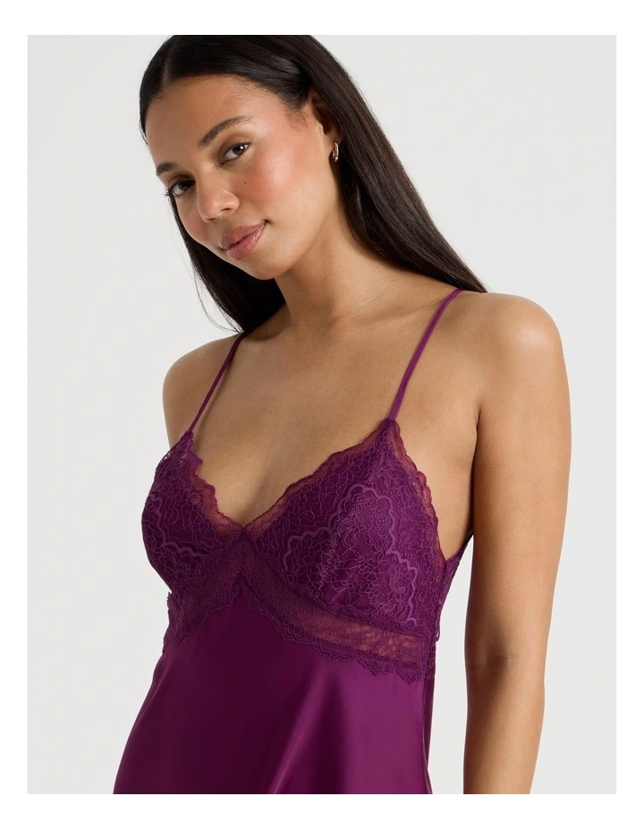 Luxe Satin Lace Bodice Chemise in Berry image 2
