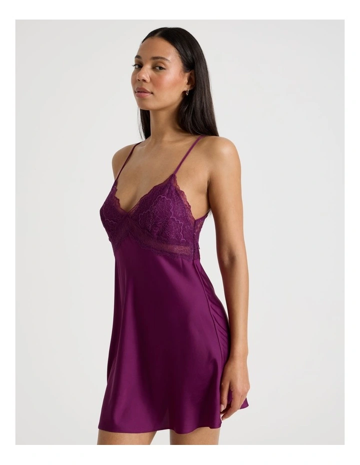 Luxe Satin Lace Bodice Chemise in Berry image 3