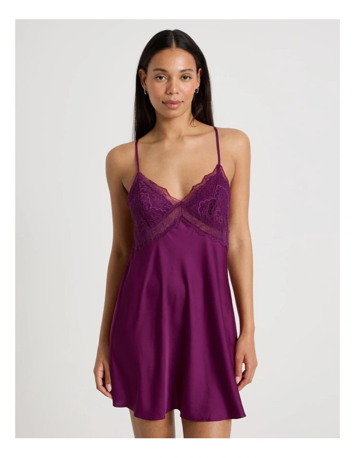 Luxe Satin Lace Bodice Chemise in Berry image 5