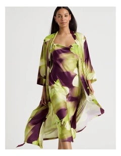 Luxe Satin Cowl Neck Long Chemise in Berry Floral Print