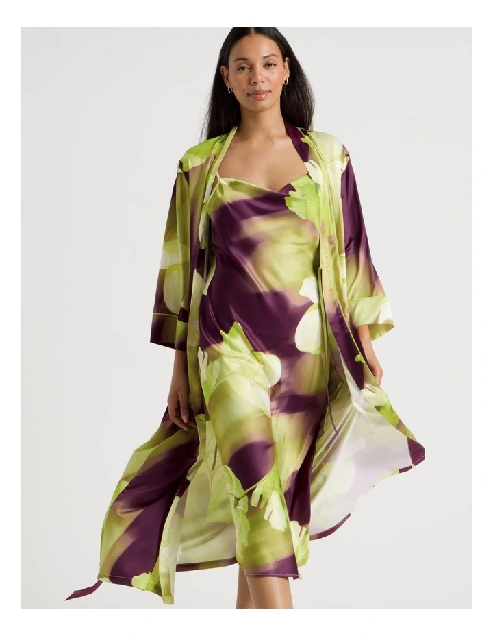 Luxe Satin Cowl Neck Long Chemise in Berry Floral Print image 1