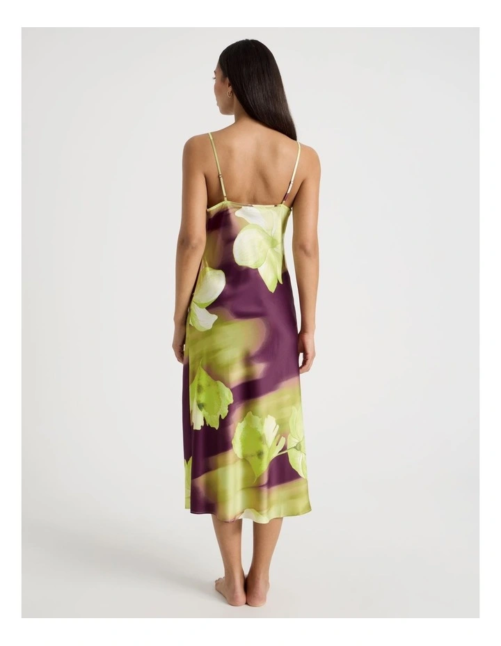 Luxe Satin Cowl Neck Long Chemise in Berry Floral Print image 6