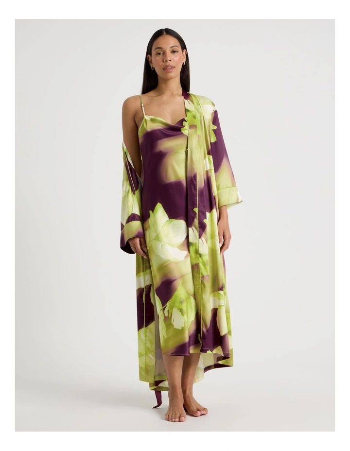 Luxe Satin Cowl Neck Long Chemise in Berry Floral Print image 7