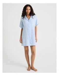 Divine Cheesecloth Nightshirt in Soft Blue Check Y/D