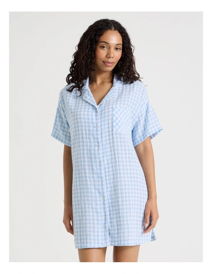 Divine Cheesecloth Nightshirt in Soft Blue Check Y/D image 2