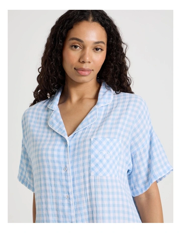 Divine Cheesecloth Nightshirt in Soft Blue Check Y/D image 3