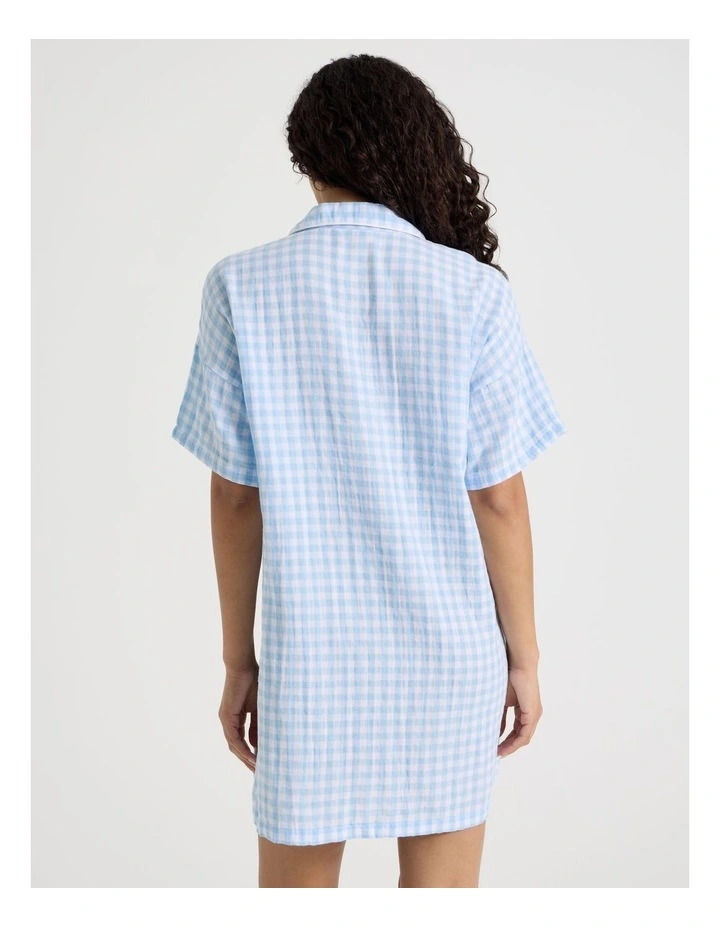 Divine Cheesecloth Nightshirt in Soft Blue Check Y/D image 4