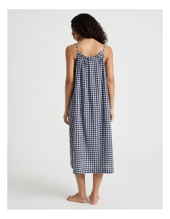 Divine Cheesecloth Gathered Long Chemise in Navy Check Y/D image 4