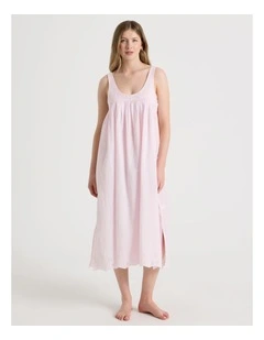 Divine Cotton Broderie Long Nightie in Soft Pink