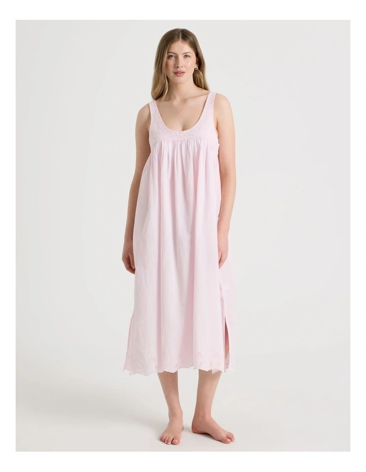 Divine Cotton Broderie Long Nightie in Soft Pink image 1