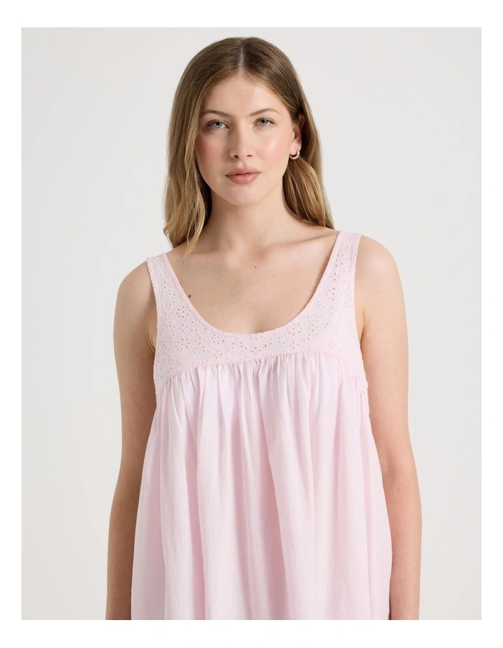 Divine Cotton Broderie Long Nightie in Soft Pink image 2