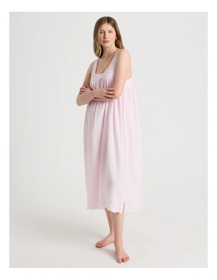 Divine Cotton Broderie Long Nightie in Soft Pink image 4